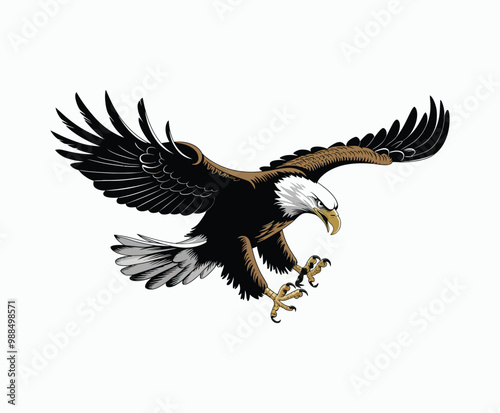 Bald eagle silhouette EPS vector isolated illustration and icon template on a white background