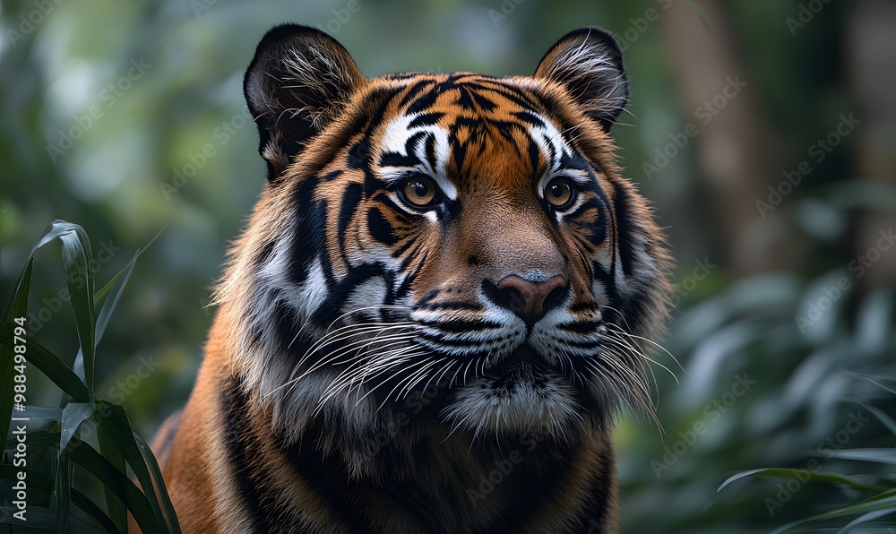 Fototapeta premium a tiger runs through water in a forest, Generative AI 