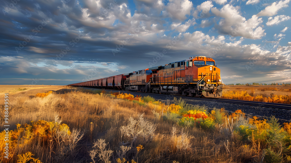 A freight train on a railway track transports containers and tanks with fuel. AI Generated A freight train on a railway track transports containers and tanks with fuel. AI Generated