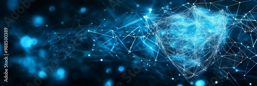Global Digital Security Concept Abstract Glowing Polygonal Shield on Network Background