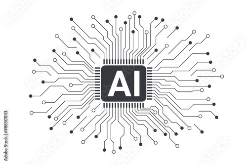 Artificial intelligence chip processor isolated on white. AI concept.	CPU. 