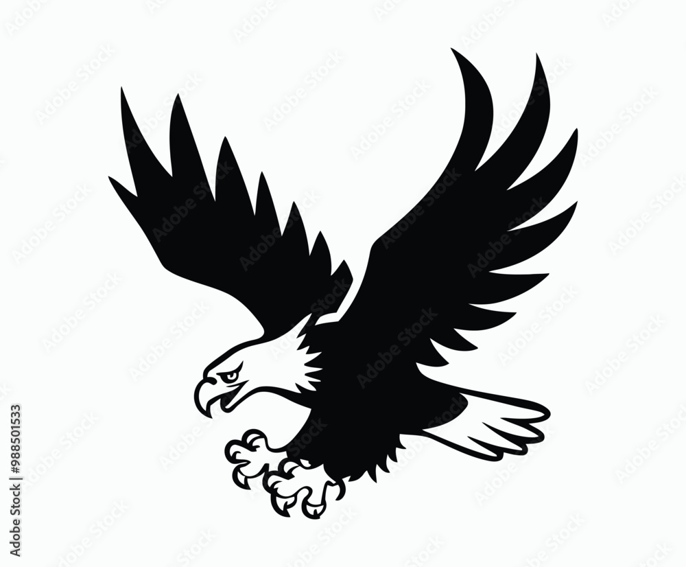 Obraz premium Bald eagle silhouette EPS vector isolated illustration and icon template on a white background
