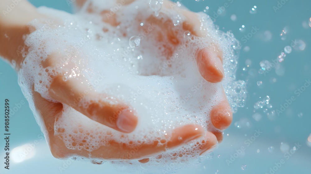 Fototapeta premium Hands Washing with Soap and Bubbles in Gentle Light