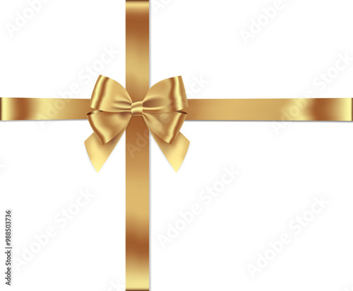 Gold bow whith horizontal and Vertical cross ribbon place on white background for decorate you decorate you wedding card, gift card or website, Vector EPS10 with copy space