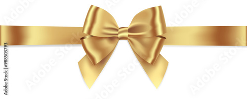 Gold Ribbon Bow Realistic shiny satin with shadow horizontal ribbon for decorate your wedding invitation card ,greeting card or gift boxes vector EPS10 isolated on white background.
