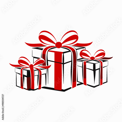 Illustration of gift boxes with red ribbons and bows on a white background
