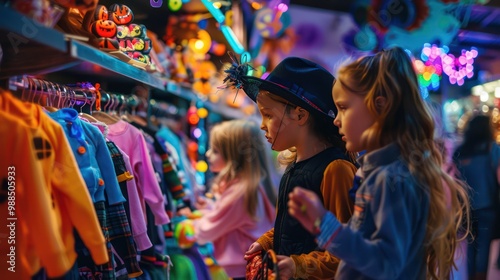 Children Enjoying Colorful Costumes at a Festive Shop