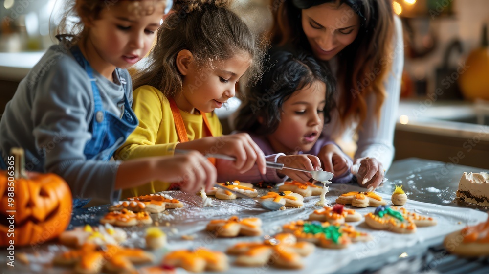 Fototapeta premium Family Baking Time with Kids Making Cookies