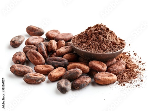 High-quality raw cocoa powder and whole cacao beans for cooking and baking.