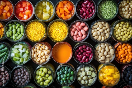 Vibrant Seamless Pattern of Canned Legumes and Vegetables in Diverse Colors