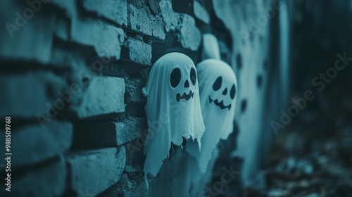 Duchy przebijające się przez ścianę, symbolizujące koszmary i lęki. Ten dramatyczny widok jest idealny na Halloween.