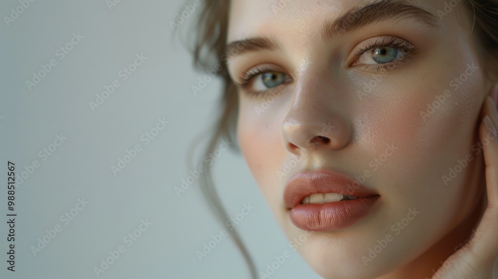 A woman's face with makeup, looking directly at the camera. A woman's face with makeup, looking directly at the camera.