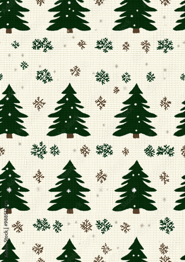 Festive Green Christmas Sweater Pattern with Christmas Trees and Snowflakes Festive Green Christmas Sweater Pattern with Christmas Trees and Snowflakes