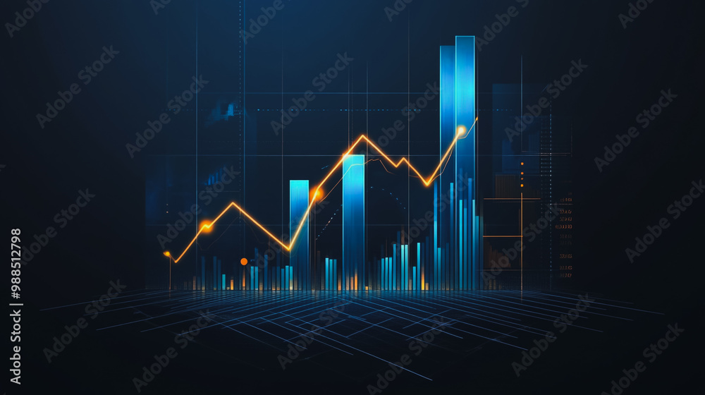 Abstract black background with Colorful charts and graphs with statistics to innovative analyze business potential and forecast future development of companies growth.