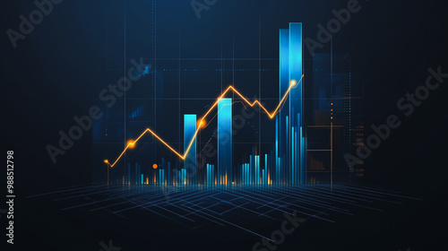 Abstract black background with Colorful charts and graphs with statistics to innovative analyze business potential and forecast future development of companies growth. photo