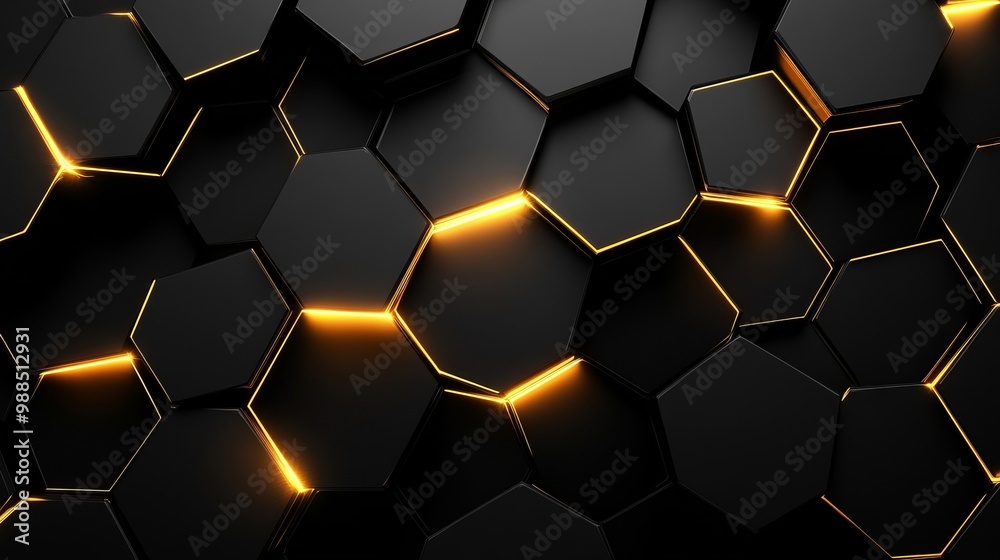 Stunning Geometric Elegance: Luxury Hexagonal Black Metal Background with Golden Light Lines Stunning Geometric Elegance: Luxury Hexagonal Black Metal Background with Golden Light Lines