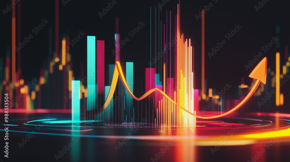 Fototapeta premium Abstract black background with Colorful charts and graphs with statistics to innovative analyze business potential and forecast future development of companies growth.