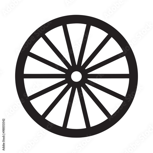 Wooden Wheel Icon Vector Illustration - Rustic Style Round Wooden Cartwheel
