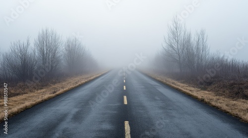 Foggy Road Leading Into the Unknown - A Serene Landscape