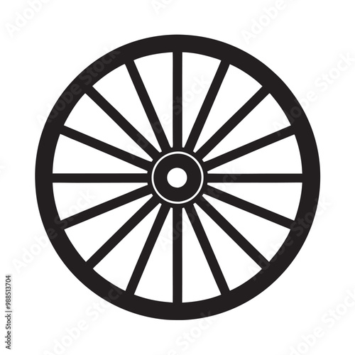 Wooden Wheel Icon Vector Illustration - Rustic Style Round Wooden Cartwheel