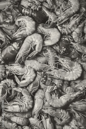 This image shows a close-up of fresh shrimp, which are popular in seafood cuisine and considered a healthy, protein-rich food option.