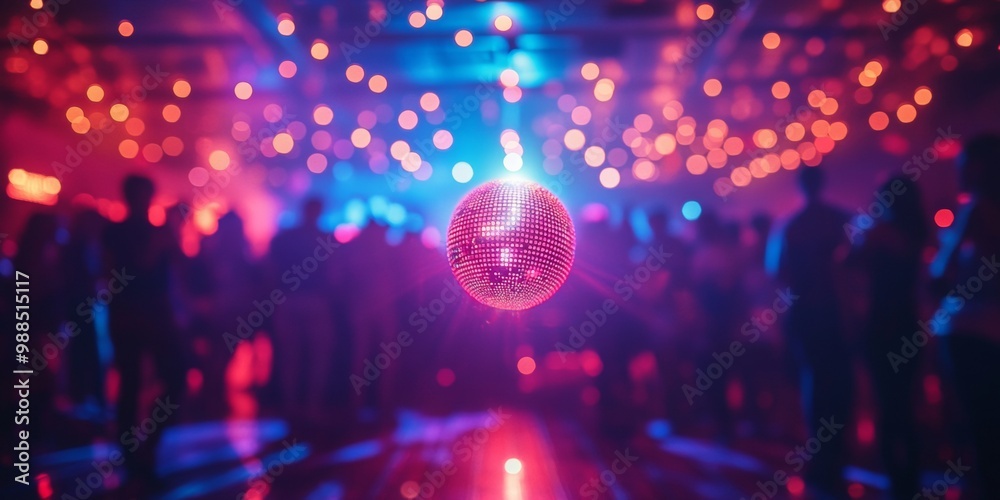 Vibrant dance floor scene, dynamic lights illuminating a lively crowd, sparkling disco ball overhead, festive atmosphere in focus Vibrant dance floor scene, dynamic lights illuminating a lively crowd, sparkling disco ball overhead, festive atmosphere in focus