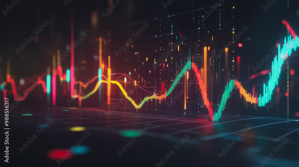 Abstract black background with Colorful charts and graphs with statistics to innovative analyze business potential and forecast future development of companies growth.