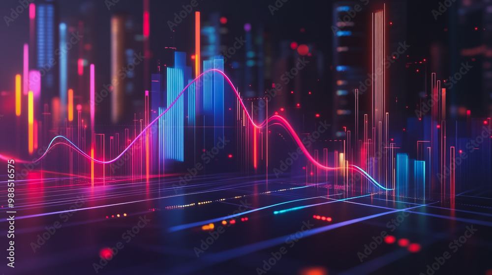 Abstract black background with Colorful charts and graphs with statistics to innovative analyze business potential and forecast future development of companies growth. Abstract black background with Colorful charts and graphs with statistics to innovative analyze business potential and forecast future development of companies growth.