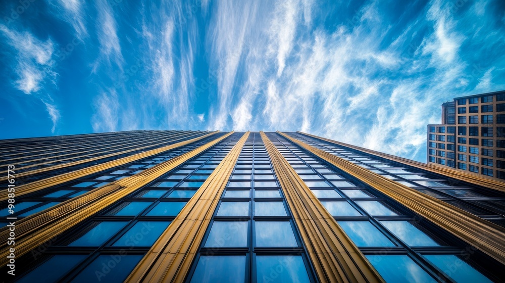 Modern Skyscraper Architecture with Blue Sky and Clouds
