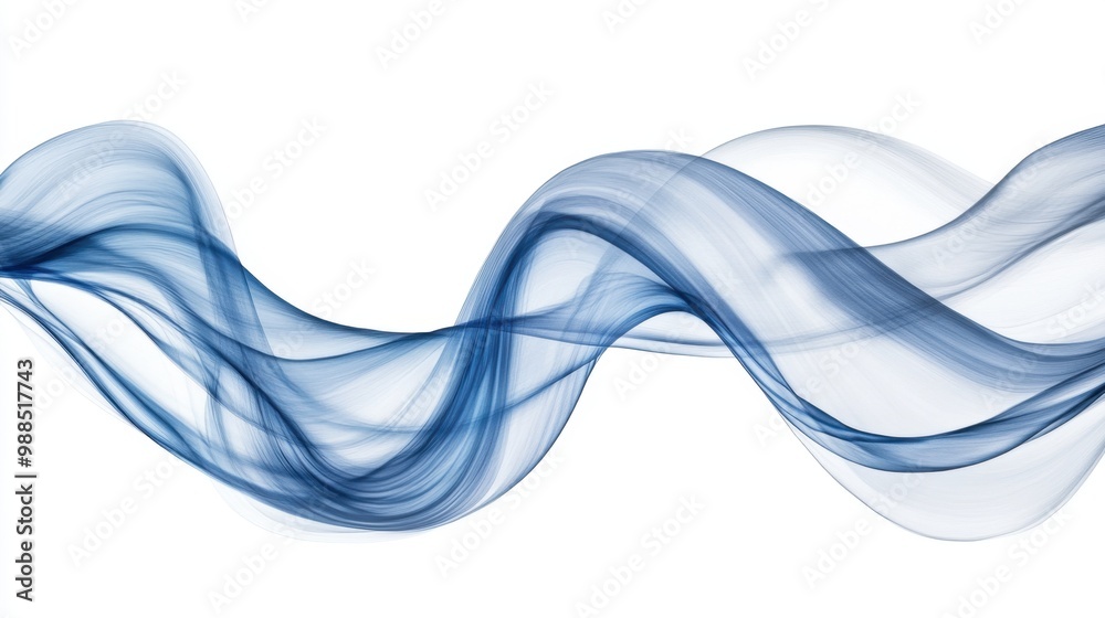 Fototapeta premium Blue abstract wave design ripples smoothly across a white background, evoking motion and fluidity, perfect for modern visuals
