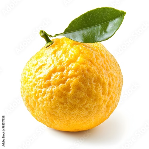 Closeup of bright yellow yuzu fruit on clean white background