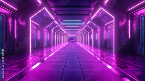 Purple Neon Lights Corridor 3D Render