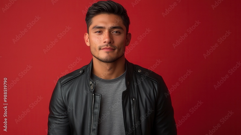Fototapeta premium Handsome young man posing on red background