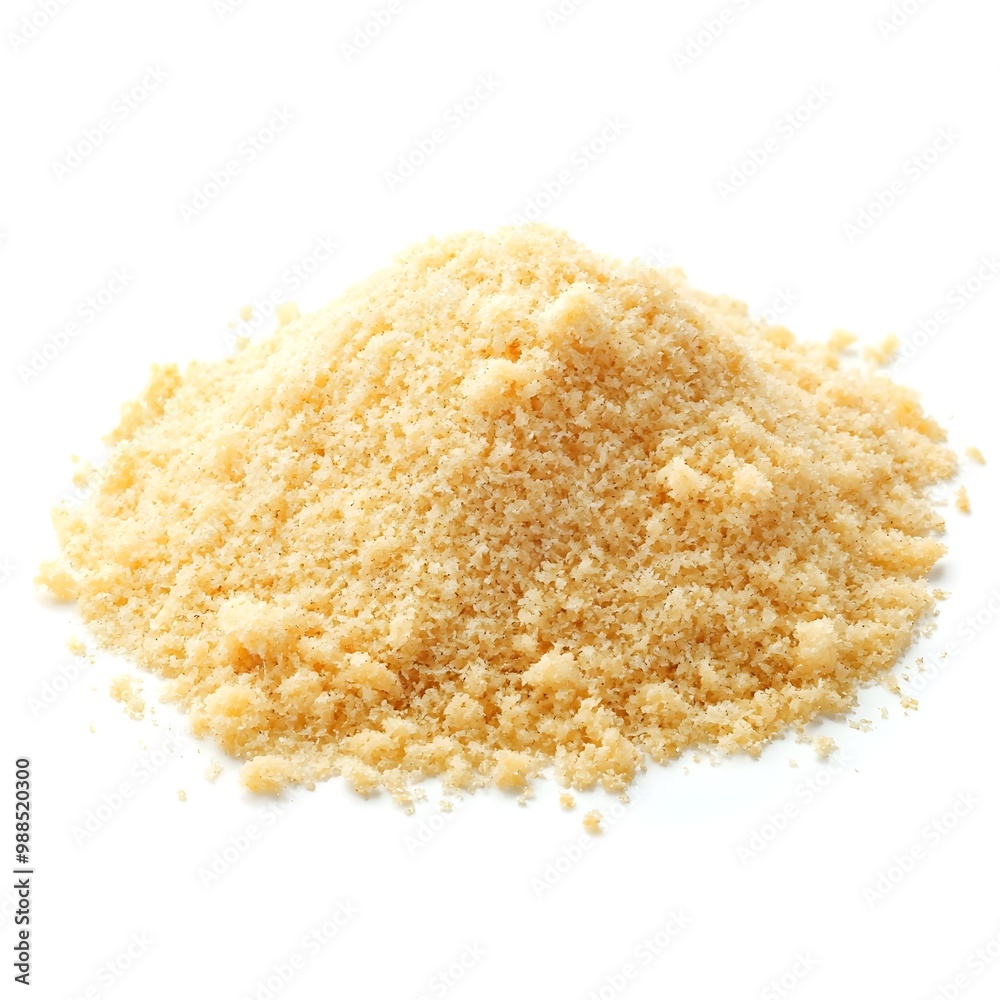Handful of Crisp Panko Breadcrumbs for Coating and Frying on White Background Handful of Crisp Panko Breadcrumbs for Coating and Frying on White Background