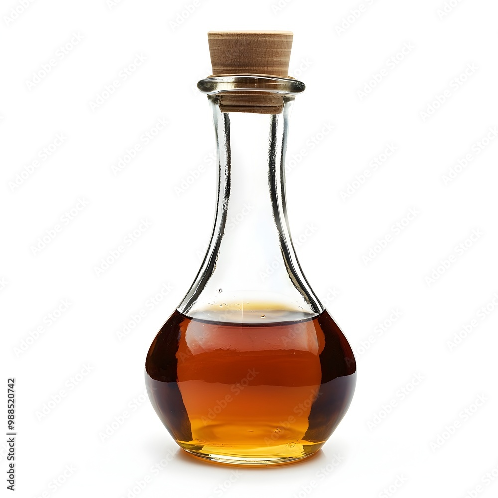 Mirin Japanese Cooking Rice Wine Bottle with Clear Liquid on White Background Mirin Japanese Cooking Rice Wine Bottle with Clear Liquid on White Background