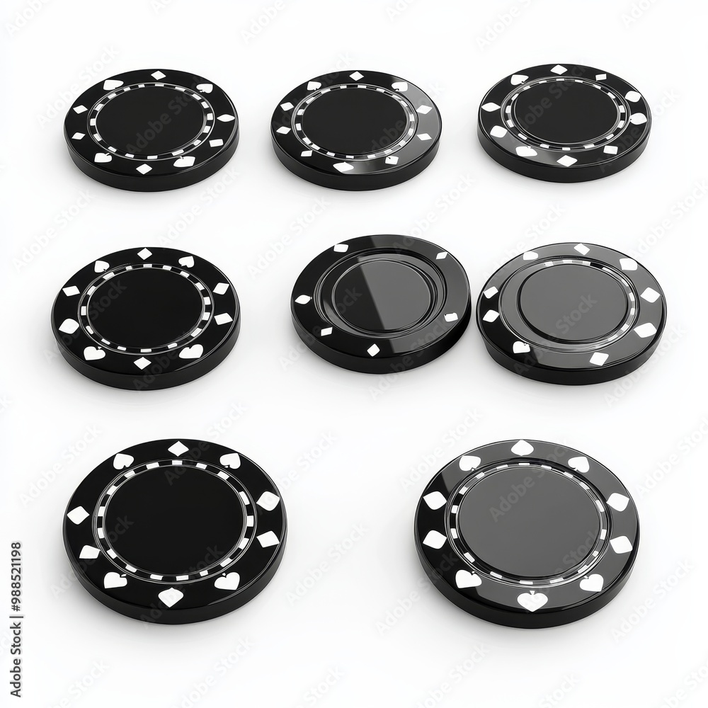 Black casino chips isolated on white background. 3D rendering. Eps 10. Black casino chips isolated on white background. 3D rendering. Eps 10.