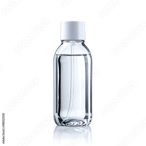 Plastic Bottle for Micellar Water with Simple Label on White Background