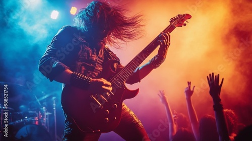 Rock Guitarist Performing On Stage With Crowd