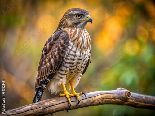 The bird's sharp beak and feathers are accented by a blurred background, emphasizing its striking plumage and fierce