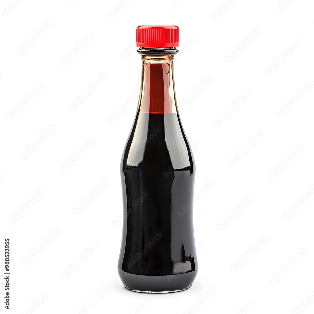 Small Tamari Soy Sauce Bottle with Red Cap on White Background Small Tamari Soy Sauce Bottle with Red Cap on White Background