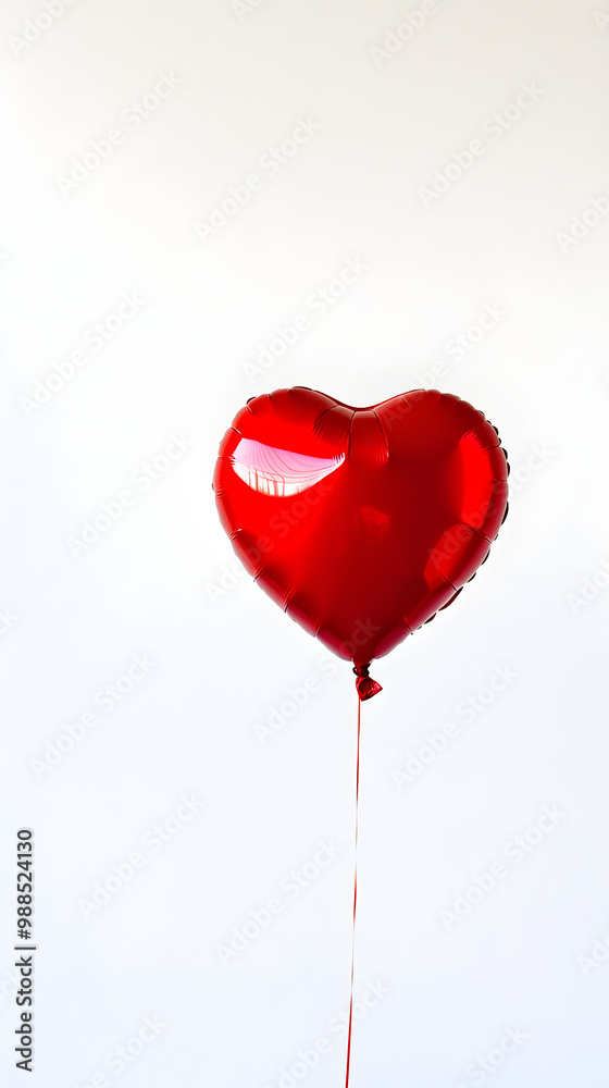 A simple red heart-shaped balloon floats against a plain white background evoking feelings of love and celebration A simple red heart-shaped balloon floats against a plain white background evoking feelings of love and celebration