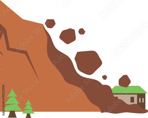 Landslide illustration. Natural disaster. Earthquake.