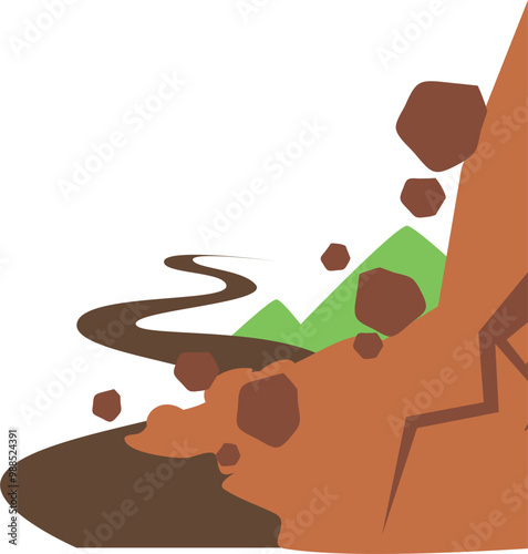 Landslide illustration. Natural disaster. Earthquake.