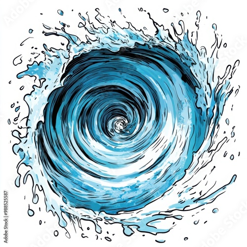 Swirling water vortex, dynamic blue hues, artistic representation, on white isolate background. photo