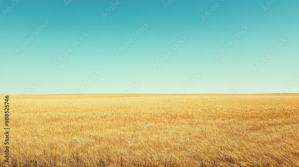 golden wheat field swaying in the gentle breeze under a clear blue sky, with the distant horizon stretching out endlessly. golden wheat field swaying in the gentle breeze under a clear blue sky, with the distant horizon stretching out endlessly.
