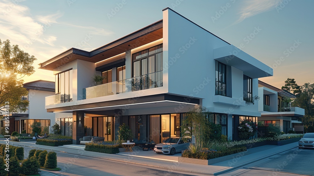 A modern and minimalist style two-story townhouse.