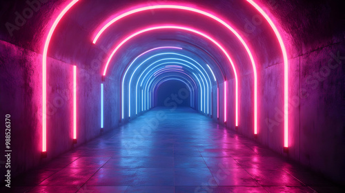 Neon Tunnel Abstract Background 3D Render