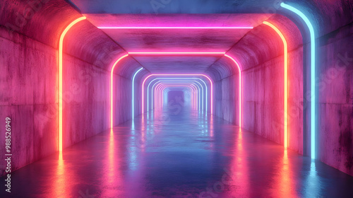 Neon Lights Tunnel 3D Illustration