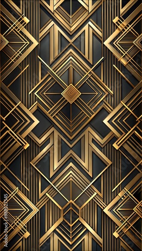 Abstract geometric pattern in gold and black with a modern art deco style