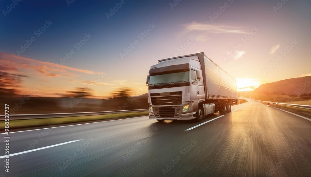 American truck speeding freeway, blurred motion 